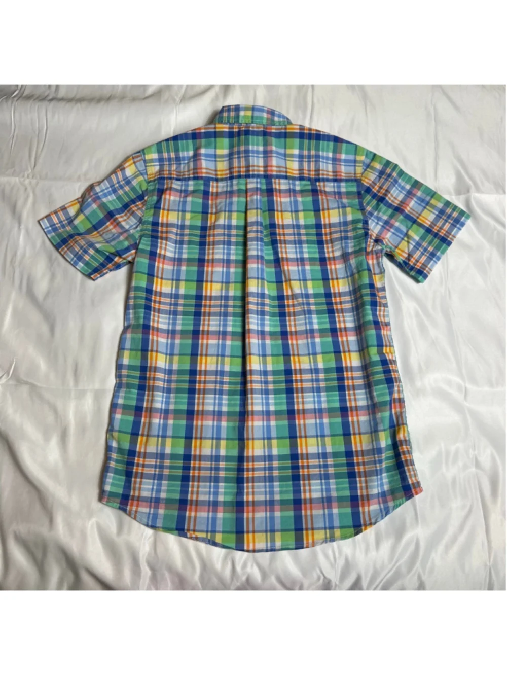 Boys Chaps Plaid Button Down Shirt L 14/16 Blue Green